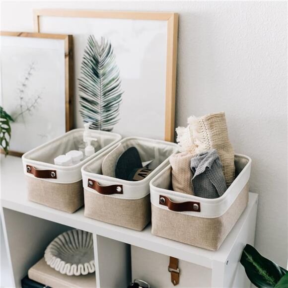 OrganiHaus Small Fabric Storage Baskets for Shelves 3 Pack, 12x8in Closet - Picture 2 of 7